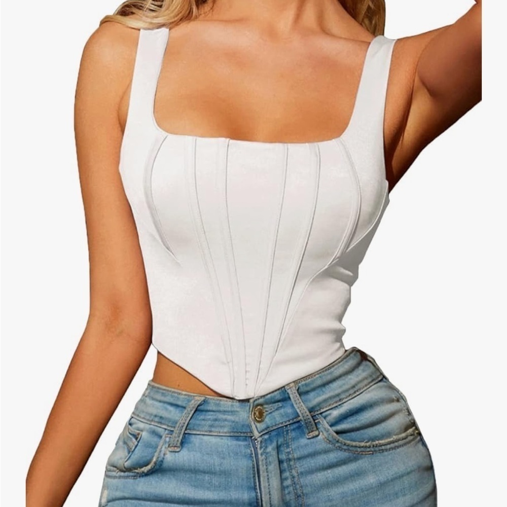MOALLUOM White Bustier Crop Sleeveless Stretch Backless Y2k Corset Top 6-8